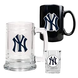 New York Yankees MLB 15oz Tankard, 15oz Ceramic Mug & 2oz Shot Glass Set - Primary Logo