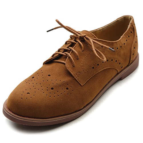Ollio Women's Lace Up Wing Tip Casual Shoe Dress Low Heel Oxford