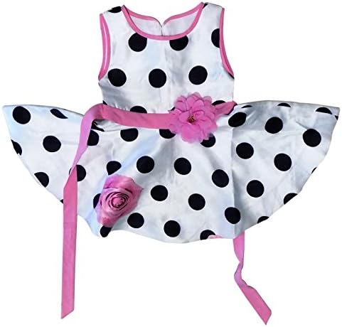 Floral Polka Dot Girl Dress - Adorable Sundress with Matching Headband/Hair Bow - Baby Girl and Toddler Outfit - 100% Silky Smooth (6-12 months, Pink/White/Black Polka-dots)