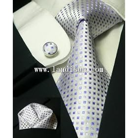 LANDISUN 22E PINK PURPLE GRID SET:TIE+HANKY+CUFFLINKS