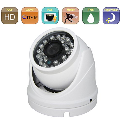 HOSAFE 1MD4P HD IP Camera POE Outdoor 1MP 1280x720P Night Vision ONVIF H.264 Motion Detection Email Alert Remote View Via Smart Phone/Tablet/PC, Working With Foscam IP Camera Software Blue Iris iSpy IP Camera DVR(White)
