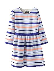 Spring Long Sleeves Striped Print Pleated Chiffon  Dress