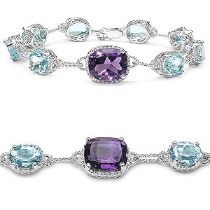 21.30 Carat Genuine Amethyst and Blue Topaz Silver Bracelet by
