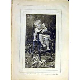 BABY HIGH-CHAIR TOYS ART FRENCH PRINT 1880 LOBRICHON