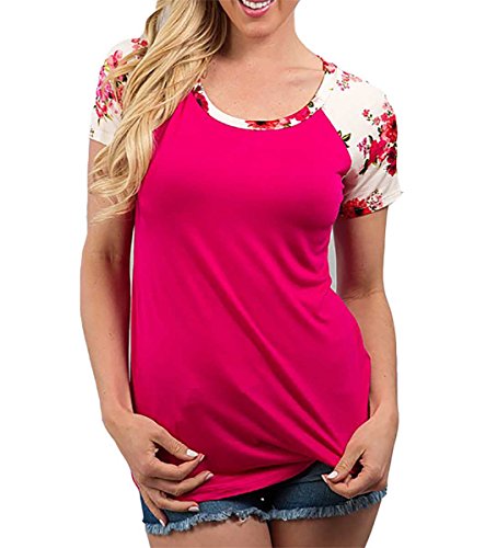 Shopglamla Short Sleeves Contrast Print Raglan Top. Made in USA
