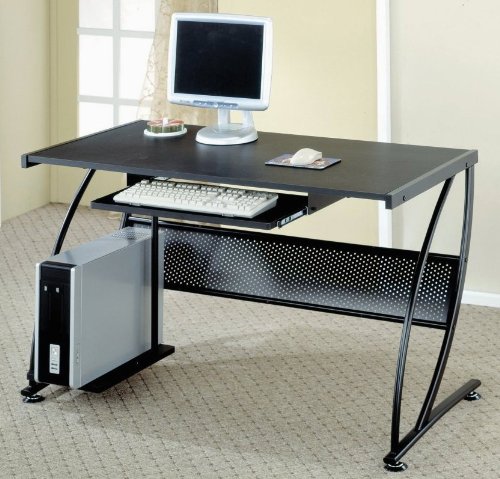 Hillrose Rich Black Metal Computer Desk Workstation