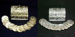 Wedding Ceremonial Arras, or 13 Coins, with Treasure Box, Gold or Silver Plated : Imported and Hand-Made