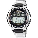 Casio Men's AE2000WD-1AV Silver Stainless-Steel Quartz Watch with Black Dial