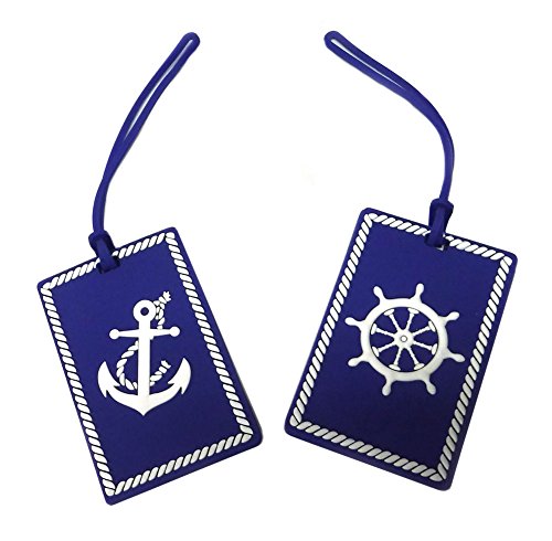 Nautical Anchor and Ship's Wheel Luggage Tags - Set of Two (Blue)