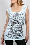 Iron Fist - Follow Your Heart Button Shoulder Womens Top In White/Scuba Blue Yarn Dye