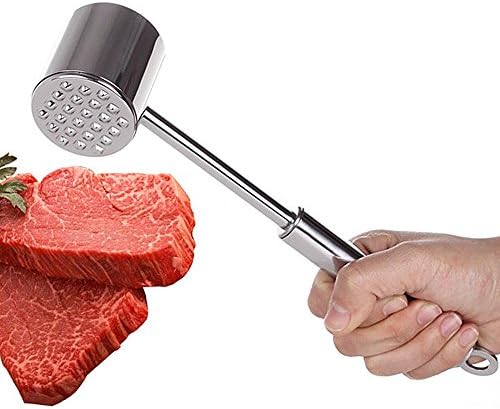 LAXWIN Stainless Steel Meat Tenderizer Tool-Easy Handling Mallet, Two-sided Pounder Hammer-Steak Pork Veal Chicken Hammer--10 Inches