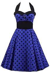 Polka Dot Print Halter Cotton Cocktail Bridesmaid Dress/Party Dress 