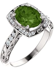 18K White Gold 9.00x7.00mm Oval Cut Green Tourmaline and Diamond Ring -- LIFETIME WARRANTY