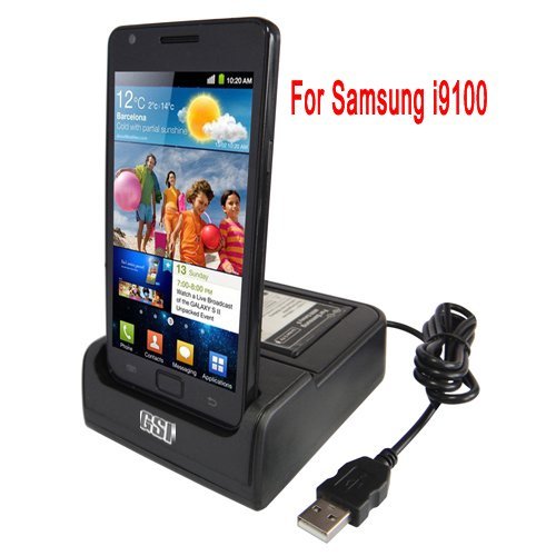 GSI Super Quality Desktop 3-In-1 Rapid Charger/Cradle/Data-Sync Docking Station For Samsung i9100 Galaxy S II GSM Droid Cell Phone - Plus Slot For Extra Battery Charge - Powered By USB Or By Included AC Wall Adapter