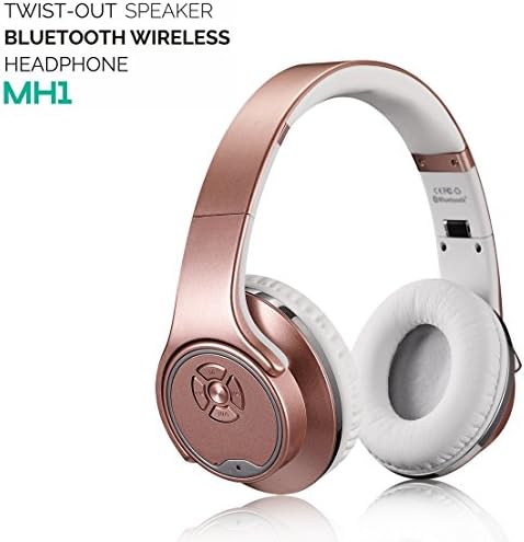 2 in 1 [ Headphone + Speaker ] Bluetooth Wireless Headphone Headset with Flip Out Speakers, Ditmo, and FM radio + Micro SD card for iPhone iPad Samsung Android MH1 (Rose Gold)