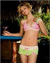 Skinny Dip 2 Piece Polka Dot and Multi Striped Triangle Top with Pleated Skirt Bikini Bottom