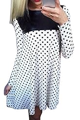 A-line Jeweled Long Sleeves Faux-Leather/Polyester Polka Dot Print Mini Dress 