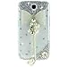 FiMeney Luxury Handmade Silvery Golden Crystal Diamond Rhinestones Bow Bowknot Pearls Pendant White Flower Bling Clear Transparent Back Hard Protective Case Cover Skin For Samsung Galaxy Mega 6.3 I9200 I9205 + Cleaning Cloth + 2013 Calendar Card + Pink Stylus Pen + Butterfly And Flower Dust Plug (Silvery)