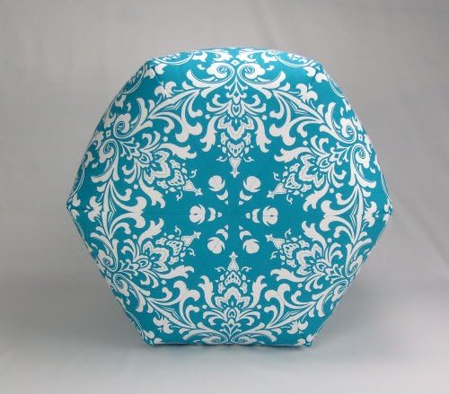 24" Floor Ottoman Pouf Pillow, Turquoise White Damask