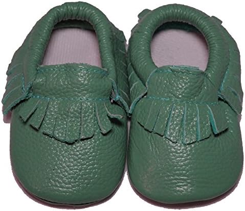 Baby Conda Handmade Teal Baby Moccasins * 100% Genuine Leather * Soft Sole Slip on Baby Shoes for Boys and Girls * 100% Money Back Guarantee Size 6 - 12 Months