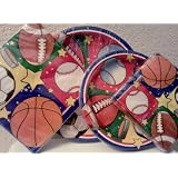 Sports Theme Birthday or Team Party Package ~ Dinner Plates, Dessert Plates, Luncheon Napkins, and Beverage Napkins ~ Football, Baseball, Soccer, & Basketball ~ Serves 16