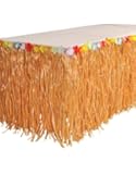 RINCO Luau Natural Color Grass Table Skirt Decoration with Tropical Flowers, 9' x 29"