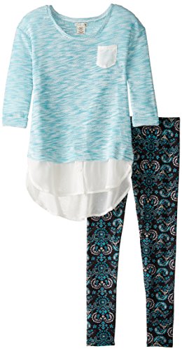 One Step Up Big Girls' Sweater Knit Top with Leggings 2-Piece Set, Jade Black, Medium/10-12