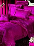 4-pc Rose Red Floral Imitated Silk Duvet Cover Bed Linen Set - King Size