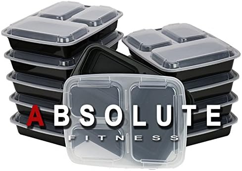 3-Compartment Food Containers with Lids for Portion Control, Stackable - Leak Proof, Microwave, Dishwasher Safe, Reusable / Bento Lunch Box with Plate Dividers. Eat Smart Be Healthy (10 Pack)