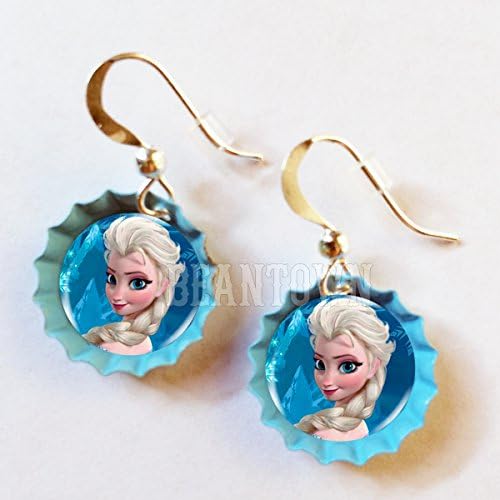 Disney Frozen Elsa Blue Dangle Mini Bottle Cap Earrings
