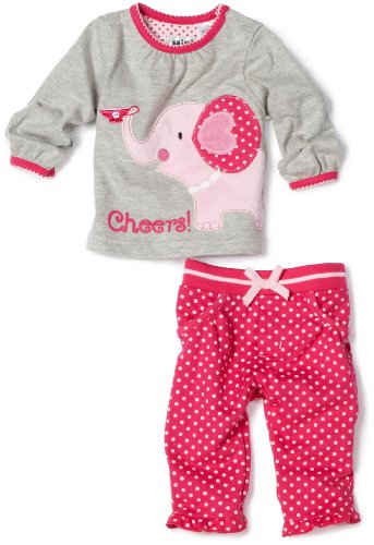 Mini Bean Baby-girls Newborn Cheers Elephant Pant Set Pink 6-9 Months