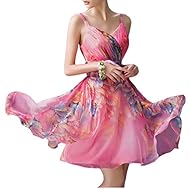 Junior Spaghetti Strap General Print Chiffon Knee Length Bandage Dress/Evening Dress/Bridesmaid Dress/Prom Dress/Wedding Dress/Mini Dress 