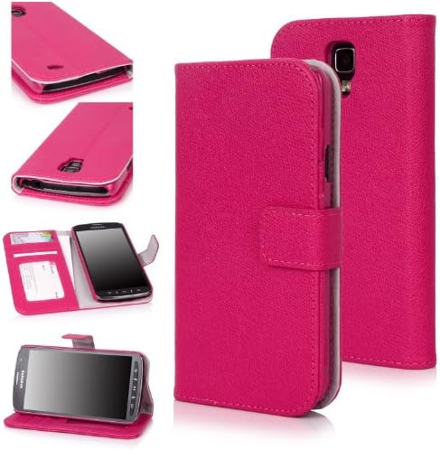 Galaxy S4 ACTIVE Case, E LV GALAXY S4 ACTIVE CASE - Deluxe Synthetic Leather Flip Wallet Case Cover with Premium Interior Design for Samsung Galaxy S4 Active i9295 with 1 Stylus and Microfiber Digital Cleaner (NOT COMPATIBLE WITH GALAXY S4 i9500) - Hot Pink