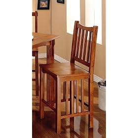Set of 2 Mission Style Solid Oak Counter Height Bar Stools 