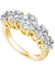 1.50 Carat (ctw) 14K Yellow Gold Round Cut White Diamond Ladies Right Hand Cluster Flower Ring 1 1/2 CT