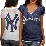 MLB Touch by Alyssa Milano New York Yankees Ladies Superfan III Burnout Premium V-Neck T-Shirt - Navy Blue-White (Large)