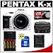 Pentax K-x Digital SLR Camera (White) with 18-55mm Zoom Lens + 8GB SDHC Card + AA Batteries & Charger + Case + Accessory Kit