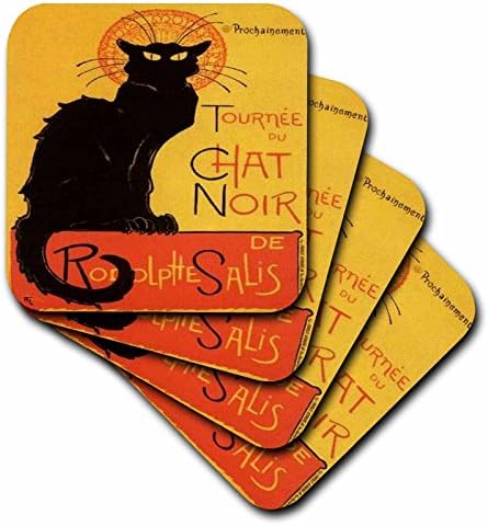 3dRose Taiche Acrylic Art Cats Le Chat Noir Coaster, Soft, Set of 8