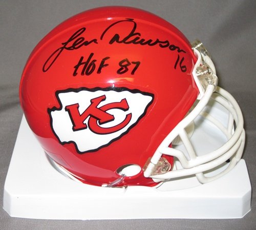 Len Dawson Kansas City Chiefs NFL Hand Signed Mini Football Helmet with HOF 87 Inscription