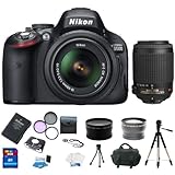 Nikon D5100 16.2MP CMOS Digital SLR Camera with 18-55mm f/3.5-5.6 AF-S DX VR Nikkor Zoom Lens + Nikon 55-200mm f/4-5.6G ED IF AF-S DX VR [Vibration Reduction] Nikkor Zoom Lens + Original Nikon EN-EL14 Lithium-Ion Battery + 3 Extra Lenses + 8GB Premium Accessory Kit