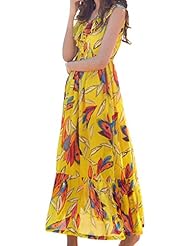 V-neck General Print Feathers Stretchy Sheer  Sleeveless Chiffon Tunic/Maxi Dress  With Ruffles