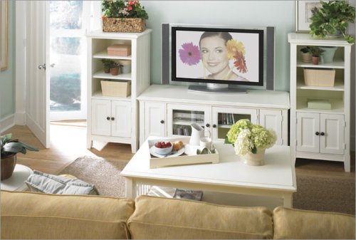 Riverside Furniture 52040 / 52041 Spring Street Entertainment Set with Bookcases in Shores White