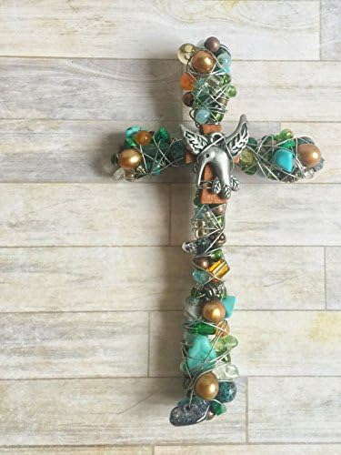 Turquoise Beaded Cross with Hummingbird Embelishment