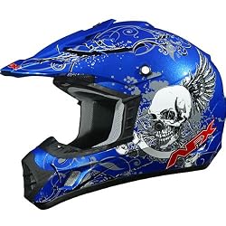 AFX Skull Adult FX-17 MotoX Motorcycle Helmet w/ Free B&F Heart Sticker Bundle - Blue