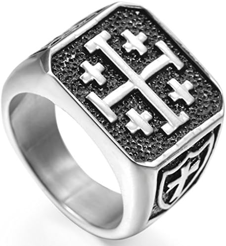Size 7-15 Jerusalem Cross Ring Stainless Steel Retro Vintage Religious Five Wounds of Jesus (7)