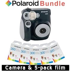 Polaroid 300 Sofortbildkamera in Schwarz + 5er Pack 300 Sofortbildfilm