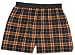 Adult Flannel Boxer Shorts Elastic Waist False Fly Orange and Black Plaid