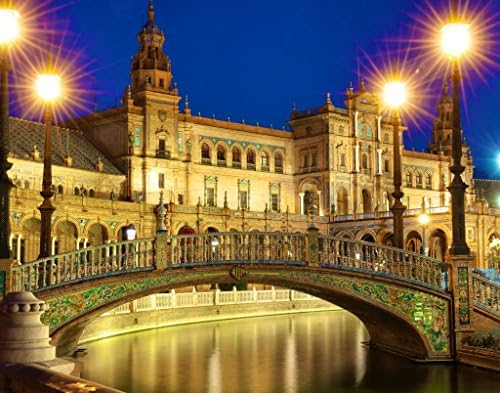 Plaza de Espana Print, Night Time in Seville, Spain. Fine Art Photo, Wall Decor for Home or Office