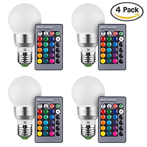 Massimo Retro LED Color Changing Light Bulb with Remote Control (4 Pack) 16 Different Color Choices Smooth, Flash or Strobe Mode- Premium Quality & Energy Saving Lamp