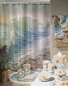 WATERS EDGE beach shore ocean sandpiper birds BATHROOM SHOWER CURTAIN fabric bath accessory home decor